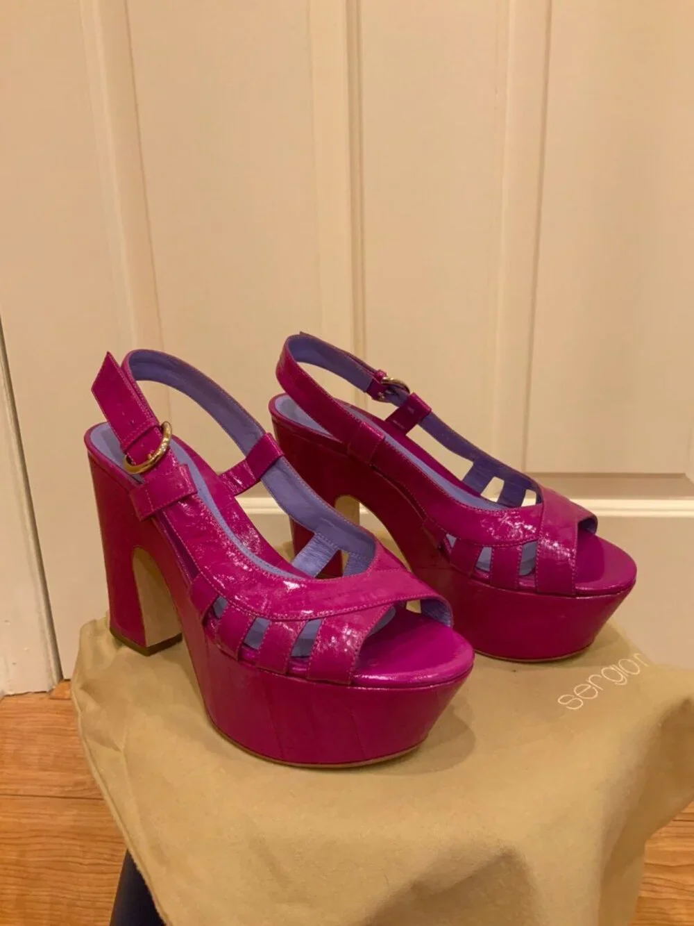 Sergio Rossi Magenta platform sandals in patent leather